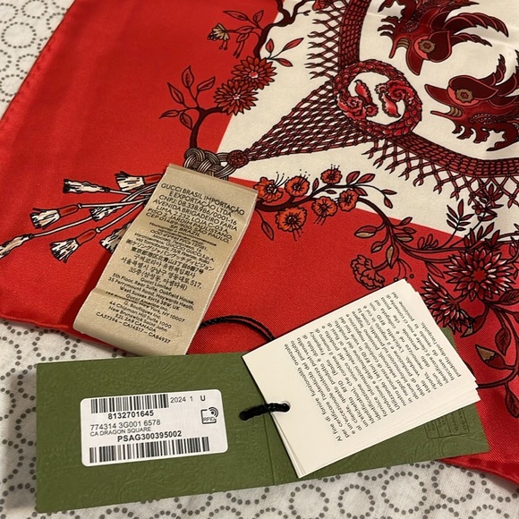 Gucci Red and White Dragon Silk Scarf - Picture 5 of 9